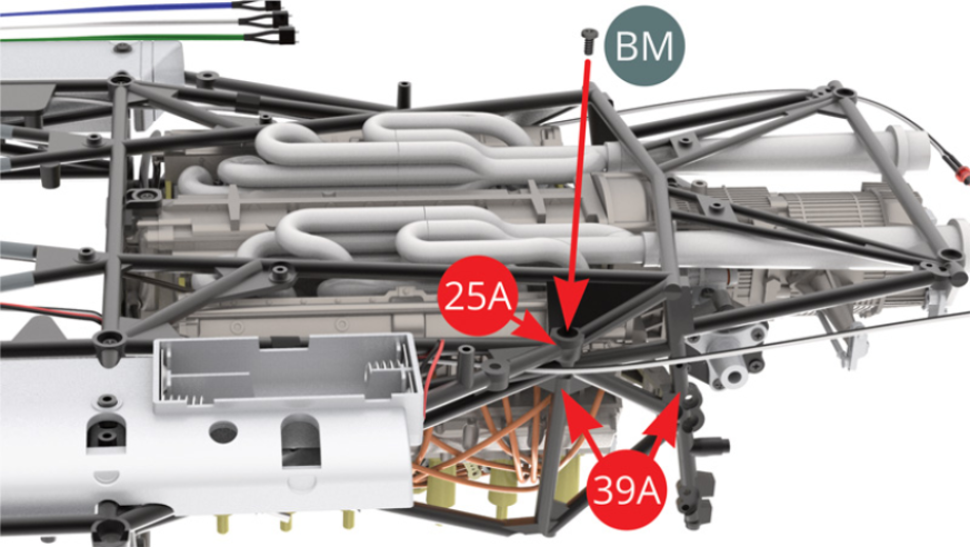 Fix  Right side frame (39A) to Chassis frame (25A) with BM screw from under side of chassis .