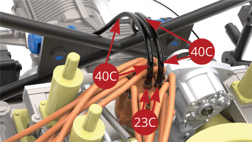 Fit both High tension cables ends (40C) on two Plugs (23C) .
