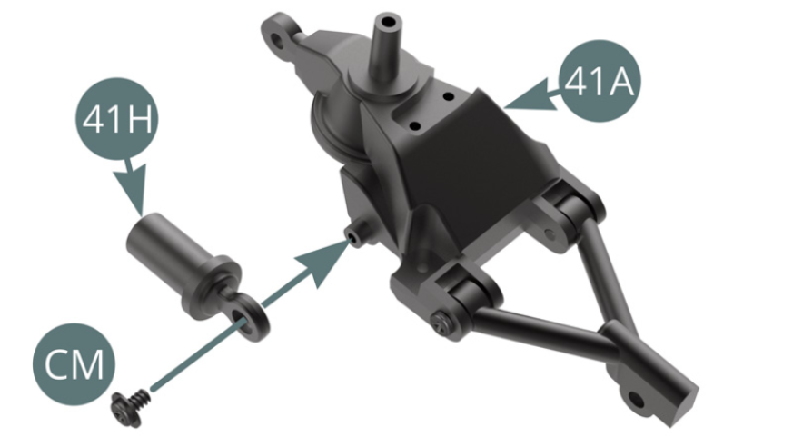 Fit Suspension damper (41H) to A Rear left upright (41A) and fix with CM screw.