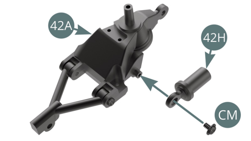 Fit Suspension damper (42H) to Rear left upright (42A) and fix with CM screw.