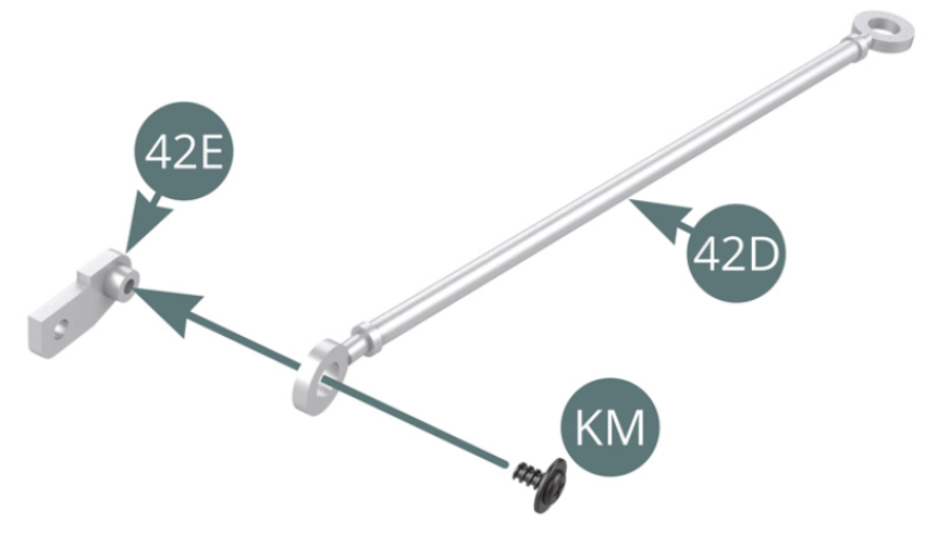 Fit Radius arm (42D) to Bracket (42E) and fix with KM screw.