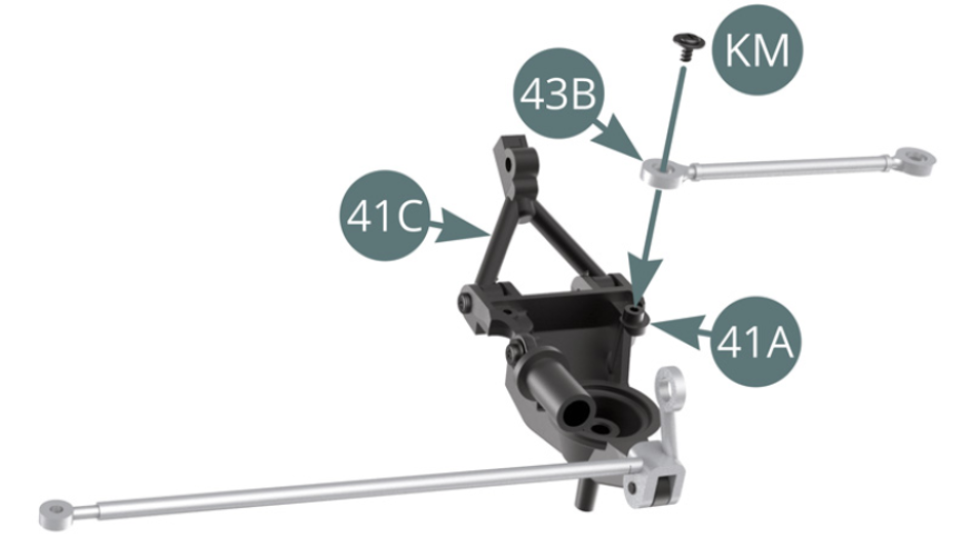 Fit Drop link (43B) to Rear left upright (41A) and fix with KM screw . 