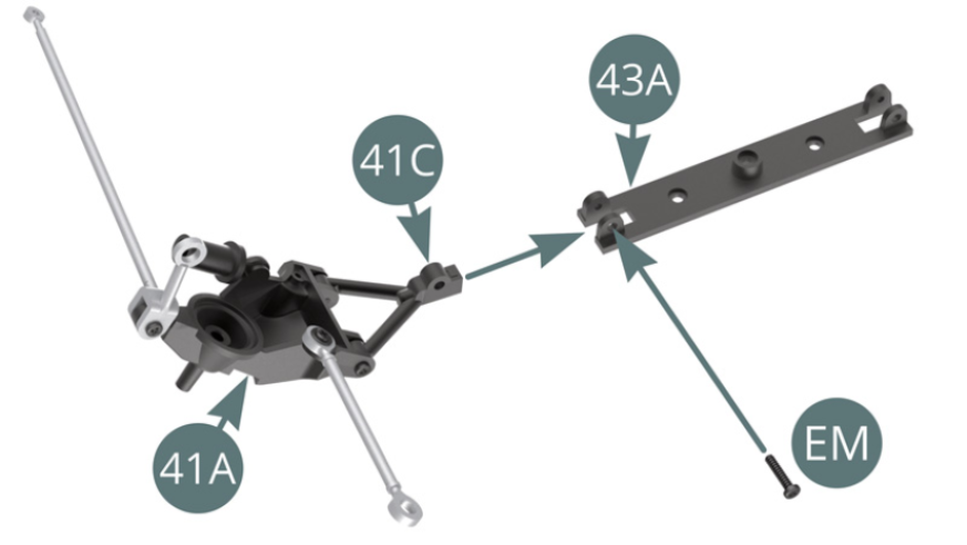 Fit Bottom wish bone (41C) of Left upright (41A) to Rear axle (43A) and fix with EM screw .