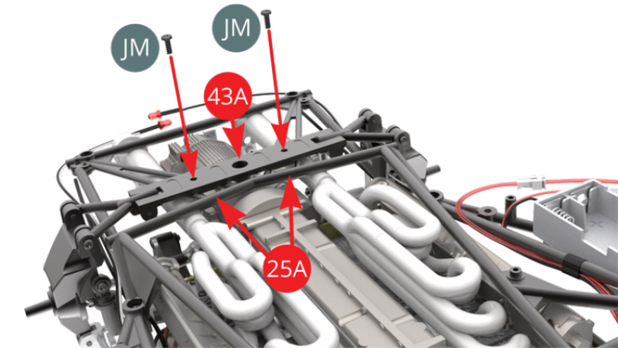 Fix Rear axle (43A) to Chassis frame (25A) with two JM screws.