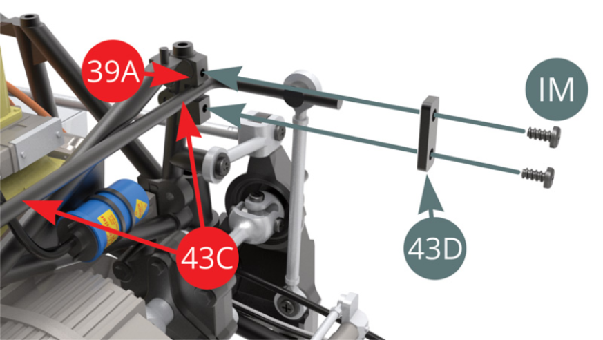 Fix Rear anti roll bar (43C) to Right side frame (39A) via Tie down plank (43D) with two IM screws