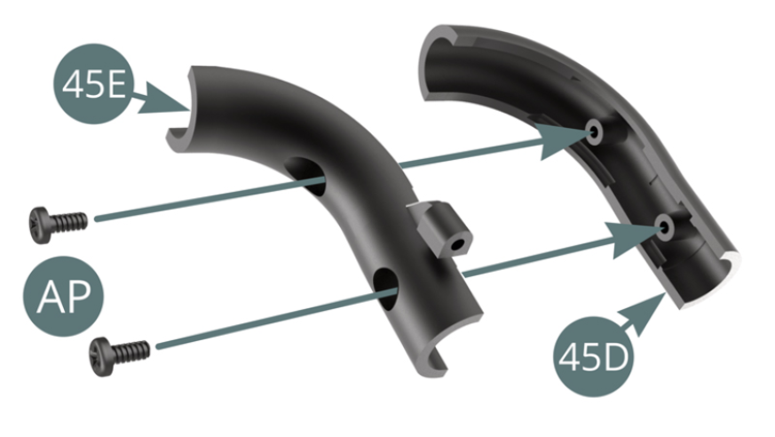 Connect the two Cooling line halves (45E and 45D) and secure with two AP screws.