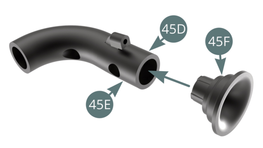 Position the Pipe Outlet (45F) on the 45E-45D assembly.