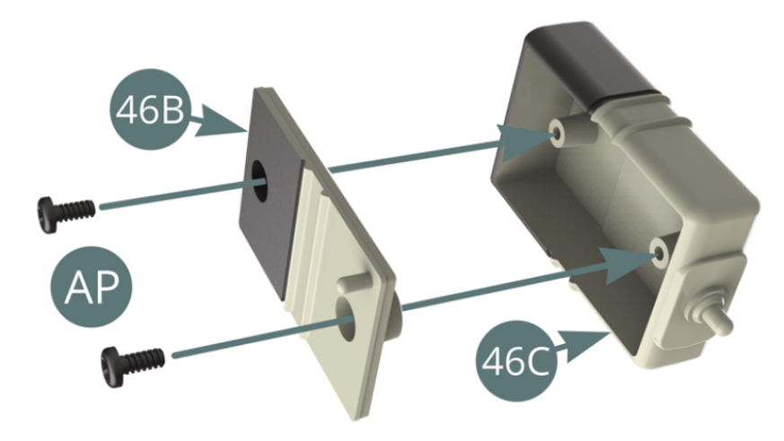 Position the Cover (46C) on the Engine oil recovery tank (46B) and secure with two AP screws.