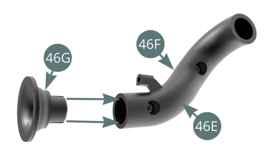 Position the Line outlet (46G) on the 46E-46F assembly.