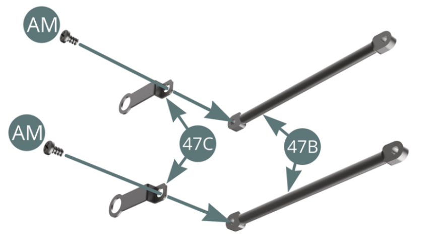 Position a Bracket (47C) on each Front lower strut (47B) and secure with an AM screw.