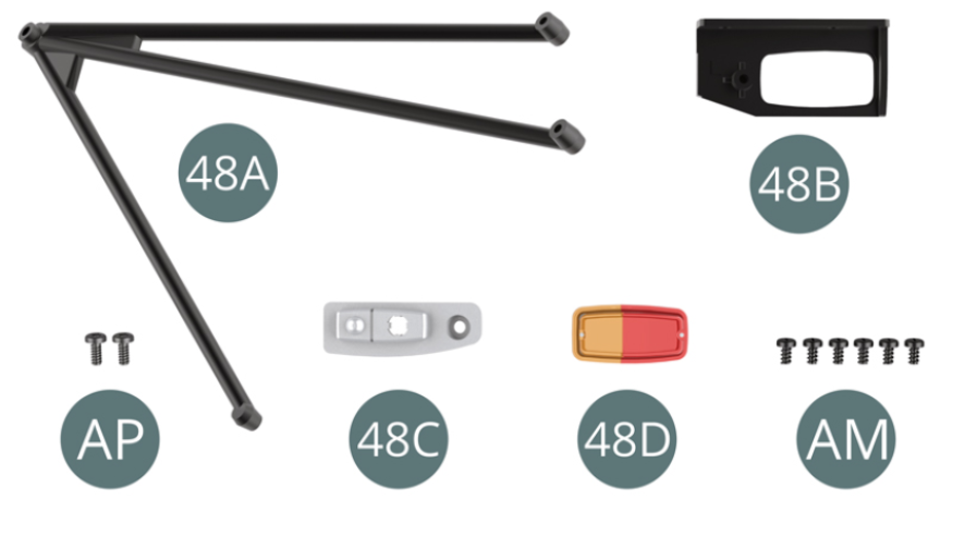 48A Left tripod bar 48B Left tail light housing 48C Left tail light reflector 48D Left tail light AM Screw M 1.7 x 3 mm (x 6) AP Screw M 1.7 x 4 mm (x 2)