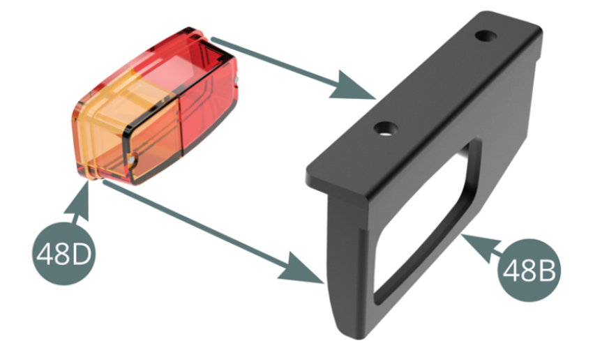 Position the Left tail light (48D) in the housing (48B).
