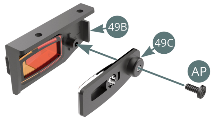 Position the reflector (49C) onto the right rear light housing (49B) and secure with one AP screw. 