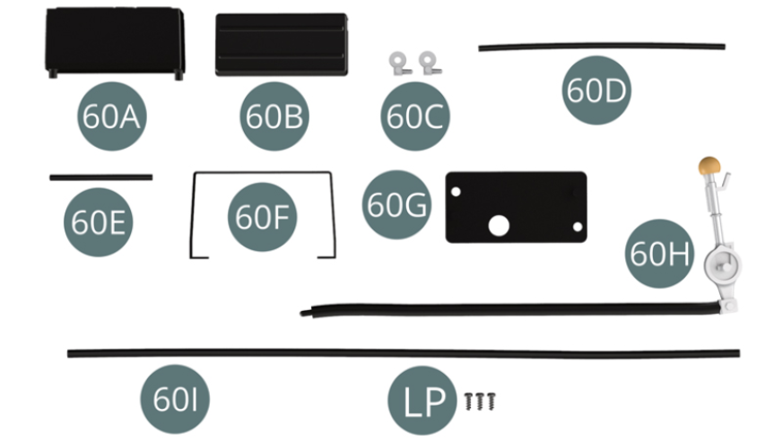 60A Battery60B Battery cover60C Battery terminal (x 2)60D Battery cable60E Battery cable60F Strap60G Battery holder60H Gear lever with gear rod60I Gearbox rodLP M Screw 1.2 x 3.5 mm (x 3)