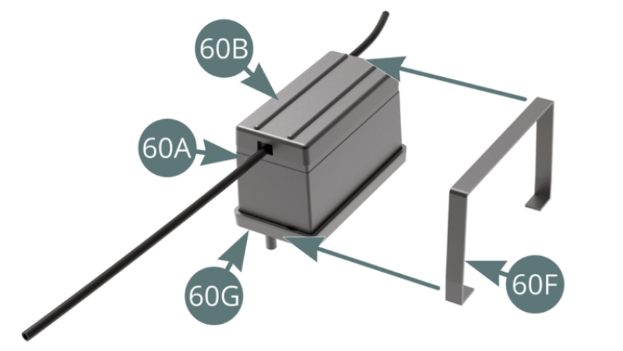 Place the strap (60F) on top of the cover (60B) and battery (60A), and underneath the holder (60G) - see illustrations opposite.
