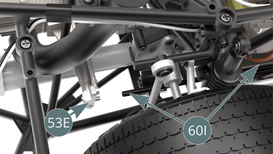 Guide the gearbox rod (60I) to the gearbox support (53E) and connect it to it (see illustrations).