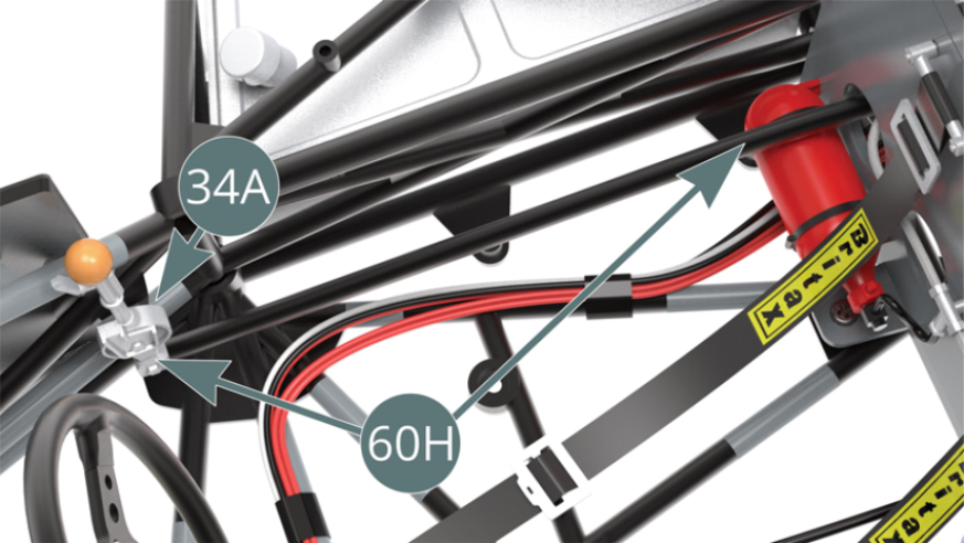 Position the gear lever (60H) on the right side of the chassis (34A) in the cockpit.