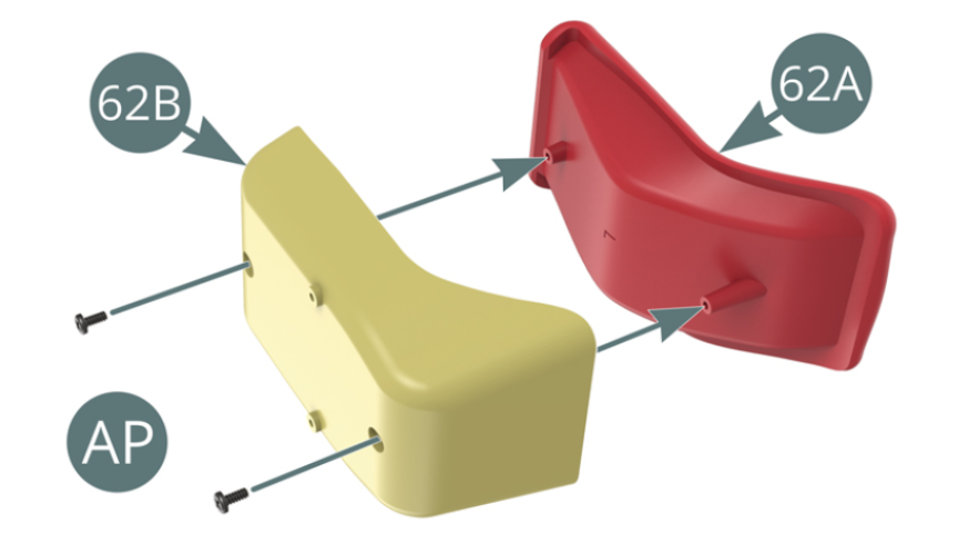 Mount the passenger seat upholstery (62A) to the passenger seat (62B) and secure with two AP screws.