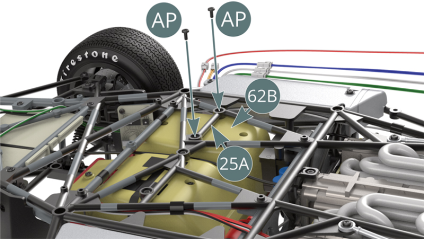 Secure the passenger seat (62B) to the lower chassis (25A) with two AP screws.