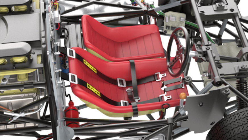 The driver and passenger seats are fastened to the chassis.