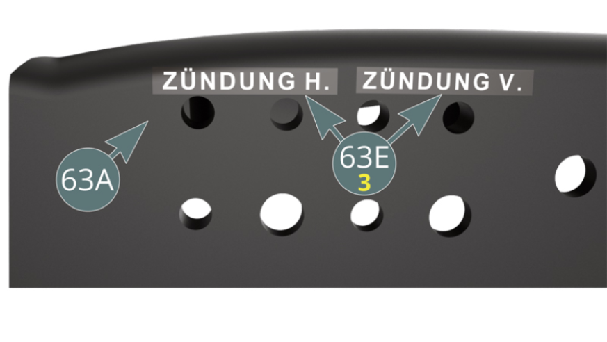 Decals (63E-3) "On tail lights" ( Zundung H ) and "On headlights" ( Zundung V ) to be applied to the dashboard (63A).