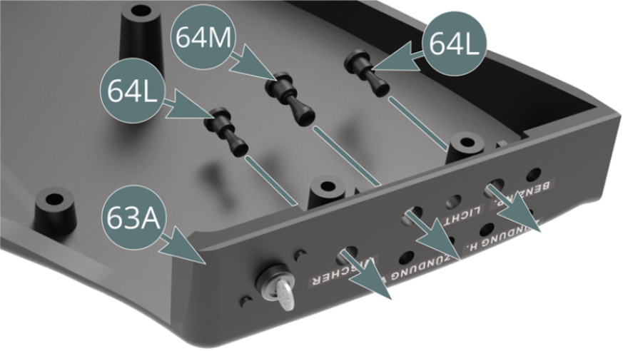 Position switches (64L & 64M) on the instrument panel (63A) as shown below.Position the switch panel (64E) on the instrument panel (63A), ensuring that the contactors can be pressed with their respective switches(64L & 64M).