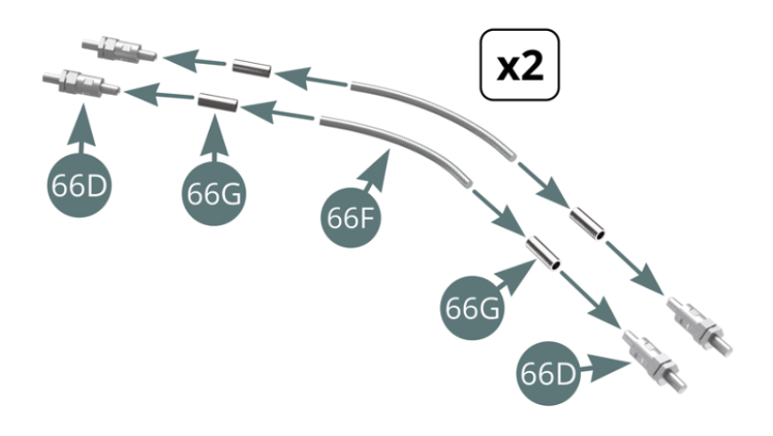 Attach a coupling (66D) and a connector (66G) to each end of the metal hose (66F). Make a second identical assembly.