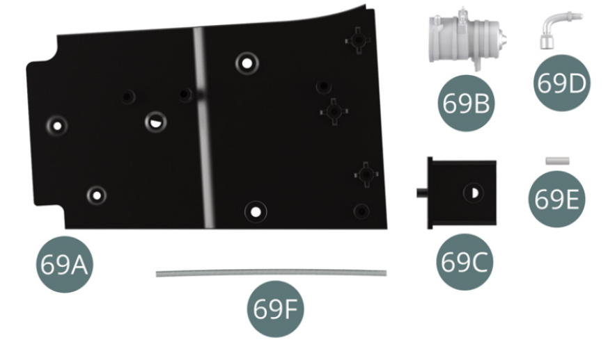 69A Platform left side 69B Fuel pump 69C Protective shield 69D Pump coupling 69E Connector 69F Shielded/Protected fuel line