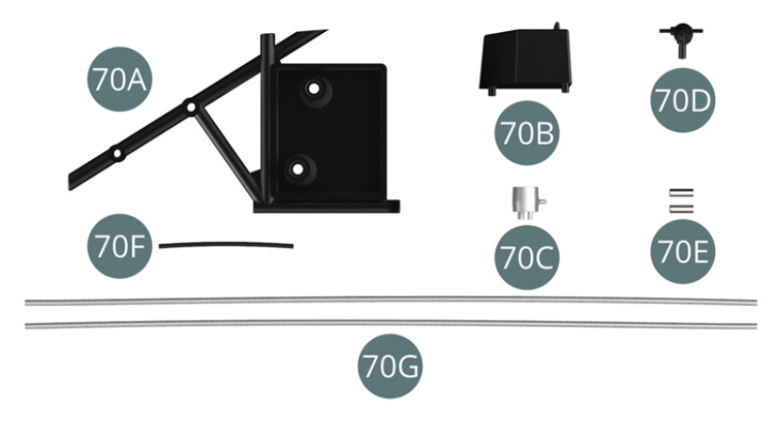 70A Oil tank support frame 70B Fuel manifold 70C Cap 70D Electrical switch 70E Fitting (x 2) 70F Fuel hose 70G Shielded fuel line (x 2)