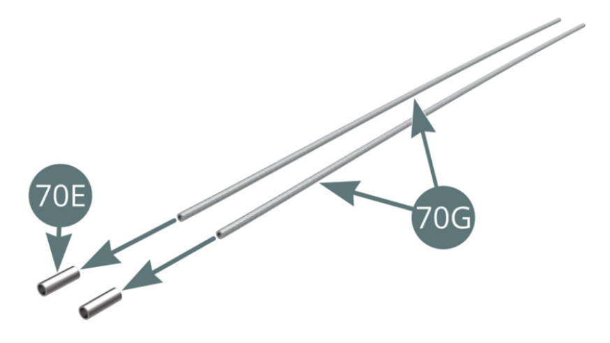 Position the two connectors (70E) on the two shielded fuel lines (70G).
