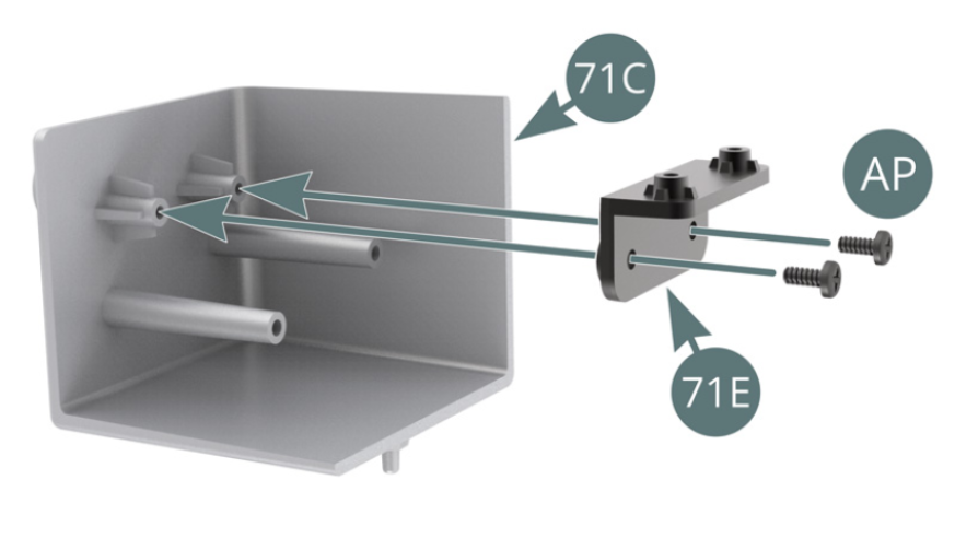 Position the bracket (71E) on the oil tank body (71C) and secure it with two AP screws. Position the oil tank body (71D) on the bracket (71E) and secure with two AP screws.