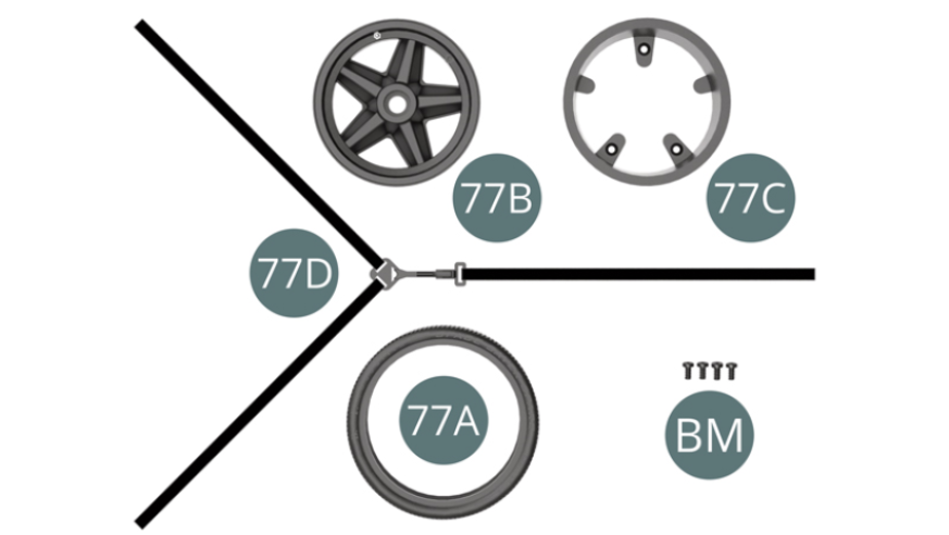 77A Spare tyre 77B Outer rim 77C Inner rim 77D Spare wheel strap BM Screw M 2.0 x 4 mm (x 4)
