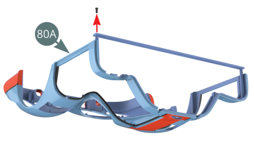 Turn the body (80A) over and unscrew the screws at the right and left ends of the cross support (shown opposite and below).