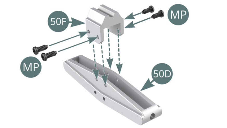 Place the jack support (50F) on the jack lever (50D) and secure with two MP screws on each side. Position the jack lever (50D) on the jack base (50C) and secure it with two MP screws on each side.