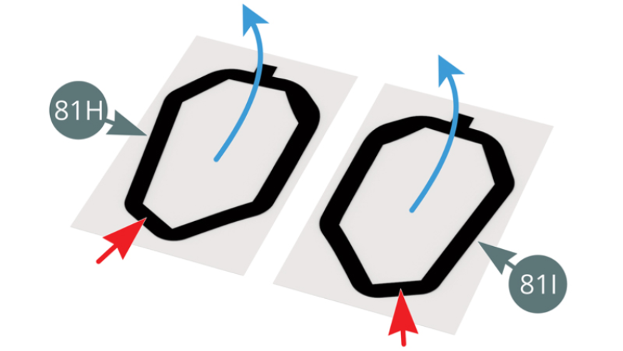 Detach the left headlight protector (81H) from its paper backing, position it over the black frame of the left headlight bulb and affix it. Observe that the transparent film stays slightly wrinkled on the headlight bulb, similar to reality. Repeat the procedure with the right headlight protector (81I).