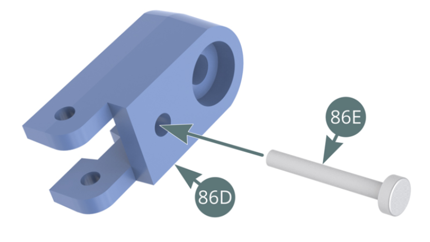 Insert the long pin (86E) into the locking body (86D). Position the spring (86I) and latch (86G) on the long pin (86E).