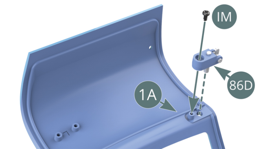 Position the lock assembly (86D) at the rear of the left door (1A) and secure with an IM.