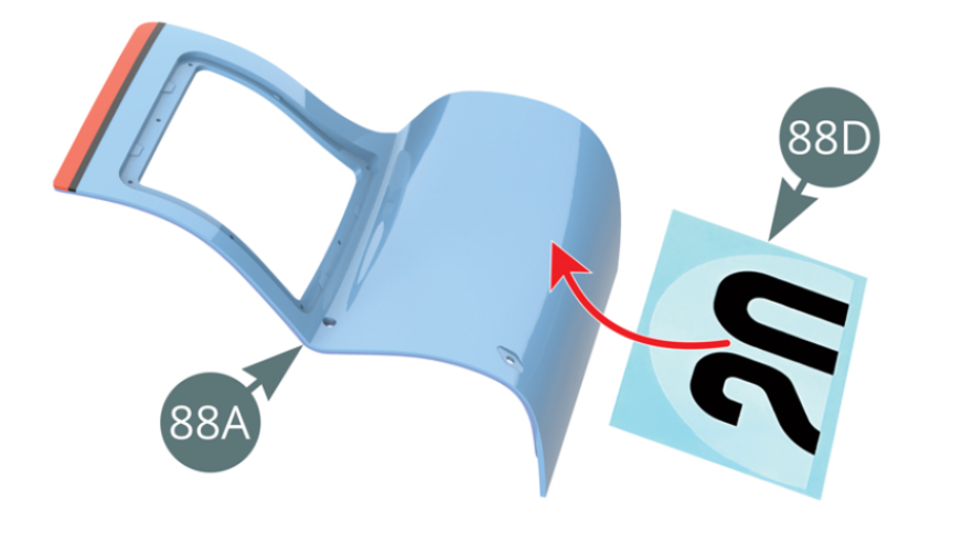 Immerse the decal (88D) into water for 60 seconds, then carefully slide it onto the outside of the right door (88A).
