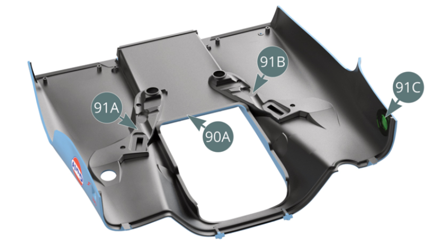 Left (91A) and right (91B) air ducts as well as the clear cap (91C) are attached to the rear bonnet (90A).