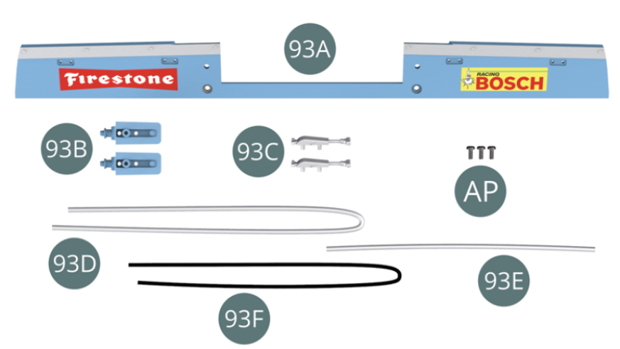 93A Rear bonnet panel93B Lock support (x 2)93C Lock (x 2)93D Fuel hose (long)93E Fuel hose (short)93F Fuel vent hoseScrew AP M 1.7 x 4 mm (x 3)