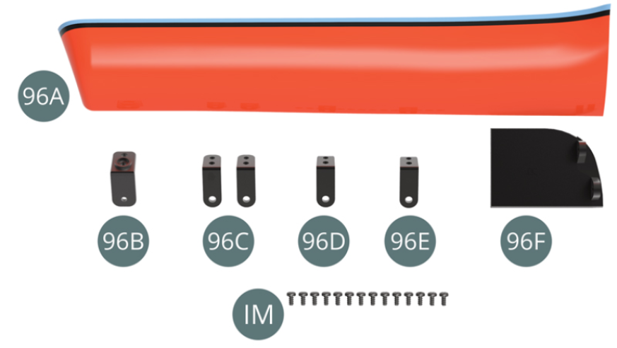 96A Left rocker panel 96B Upper bracket96C Bracket #1 (x 2)96D Bracket #296E Bracket #396F Front panelScrew IM M 1.7 x 3.5 mm (x 14)