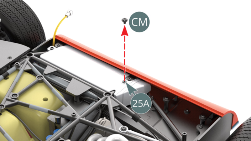 Remove the CM screw from under the lower frame (25A), as it is no longer required.