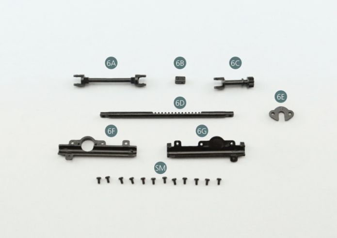 6A Intermediate shaft 6B Universal joint 6C Steering pinion 6D Steering rack 6E Flange 6F Steering rack half-column 6G Steering rack half-column Screw SM M 1.7 x 3 mm (x 12)