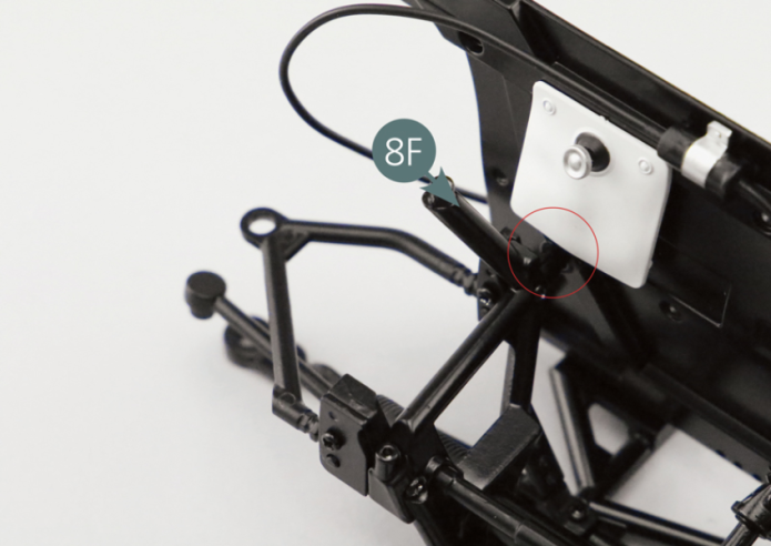 Attach the firewall (9A) to the right (8F) and left (7F) side frames using two AM screws.