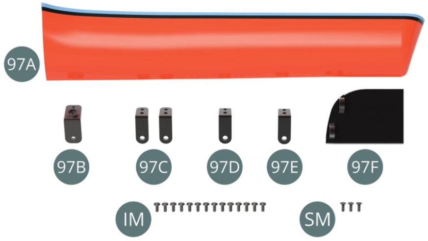 97A Rocker panel, right97B Upper support97C Bracket #1 (x 2)97D Bracket #297E Bracket #397F Front panelScrew IM M 1.7 x 3.5 mm (x 14)Screw SM M 1.7 x 3.5 mm  (x 3)