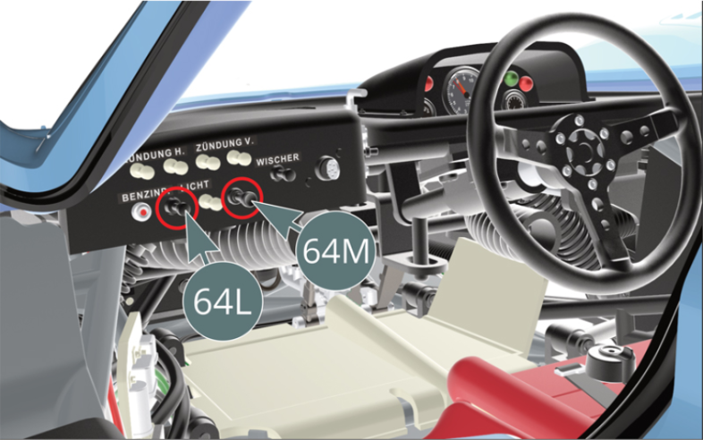 Press the switch (64M) to activate the horn. Press the switch (64L) to activate the engine running sound.
