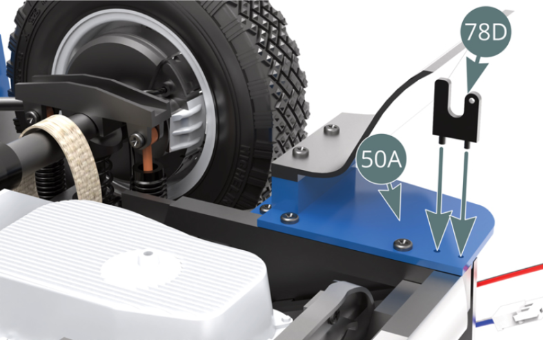 Turn the chassis over and position the tow hooks (78D) on the left rear (50A) and right rear (50B) panels (illustrations opposite and below).