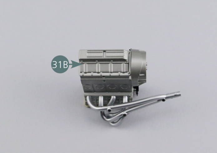 Position the oil sump (31B) below the right engine block (29A) and secure with two CM screws on the seal (31C).