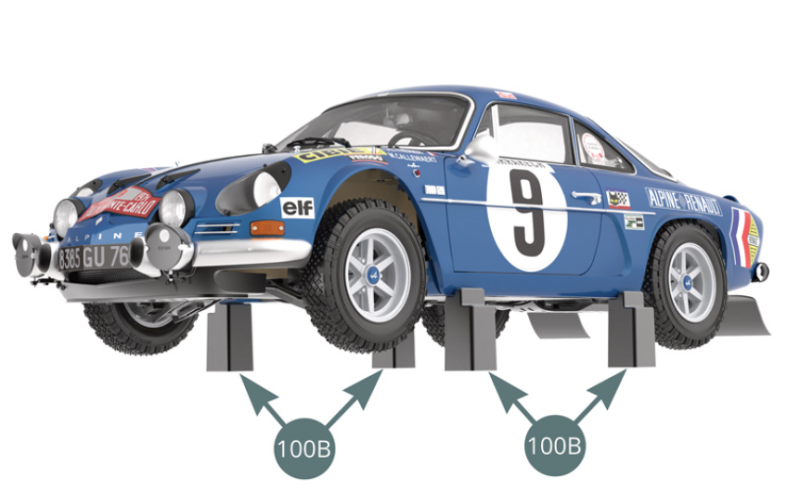 Utiliser les quatre chandelles de soutien 100B pour surélever la voiture.