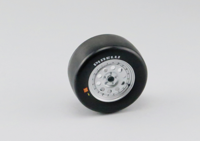 Flip the tyre (62A)  and place the inner wheel rim (62B), aligning it with the four assembly openings in the outer rim (61B), then secure with four AM screws.